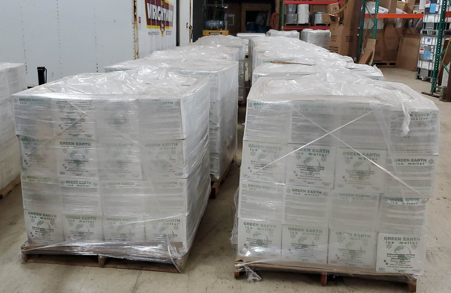 Pallets of Green Earth Ice Melter