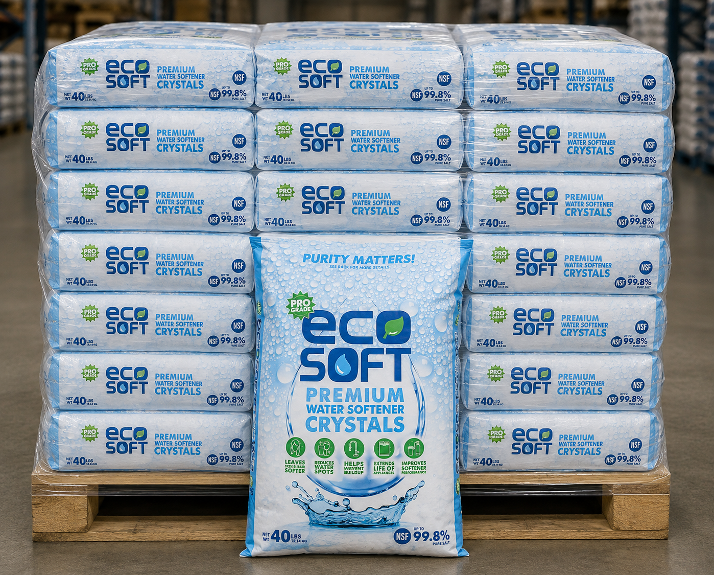 Water Softener Salt EcoSoft Crystals 99.8% Pure 40 lbs - 1 pallet
