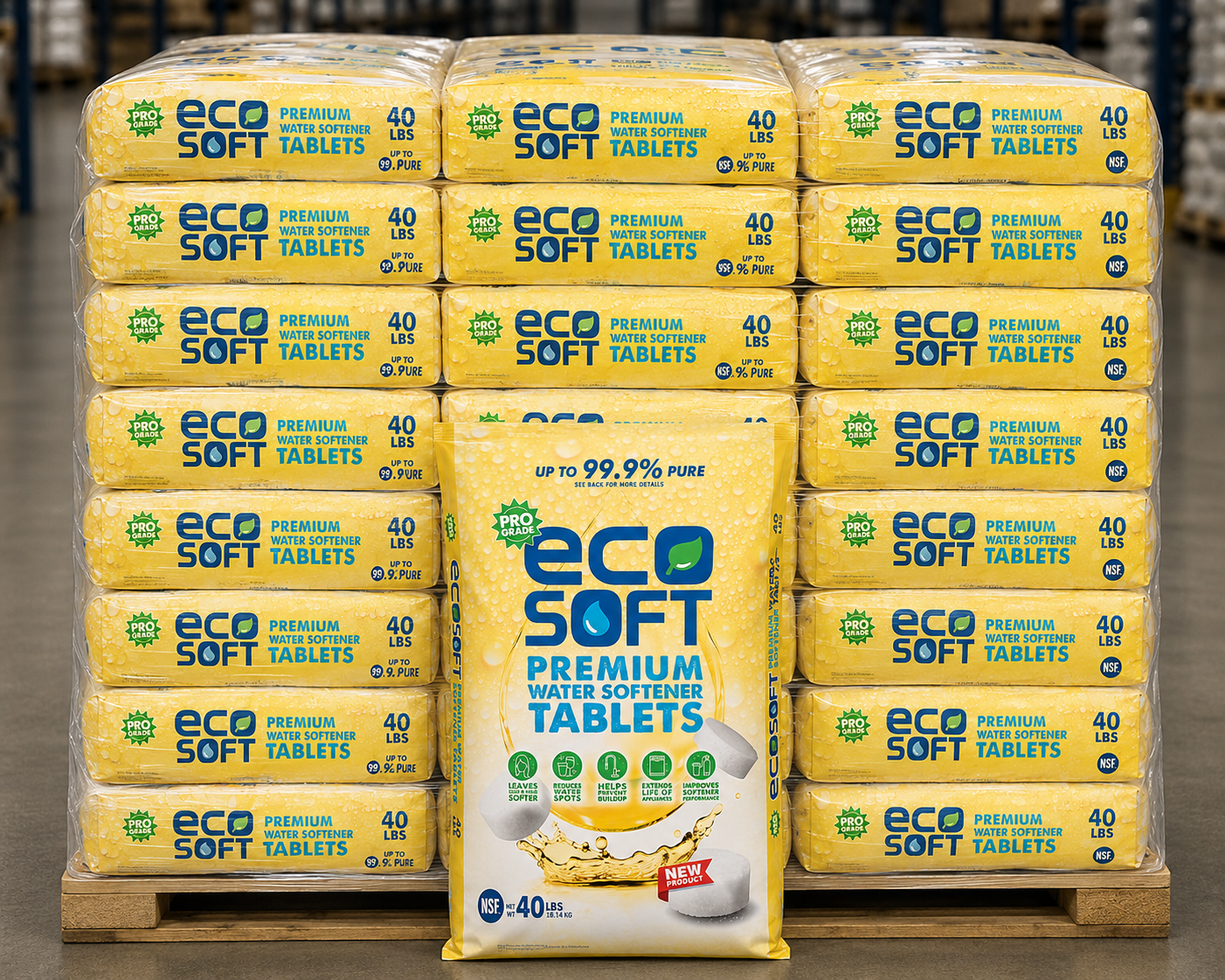 Water Softener Salt EcoSoft Tablets 99.8% Pure 40 lbs - 1 pallet